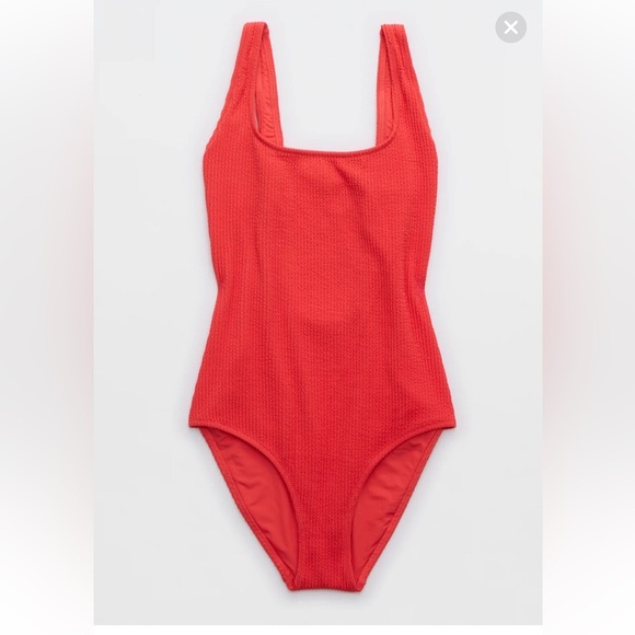 Aerie Crinkle Scoop Full Coverage One Piece Swimsuit orange red size XL beach - Picture 1 of 7